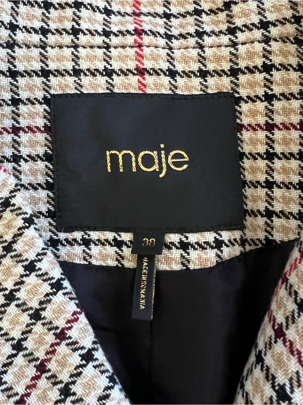 Maje Gessia Carreaux Trench Coat Check Plaid Women’s 38 EU Medium *Missing Belt - Picture 6 of 16